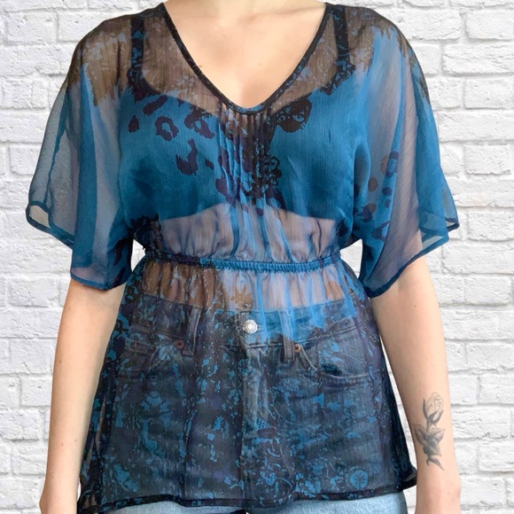 Converse cinch waist blue and black flowy top XS - Picture 6 of 6